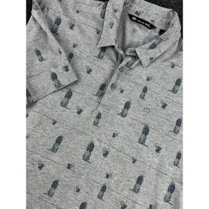 TravisMathew Polo Shirt L Gray Pineapple Cocktail Golf Print AOP